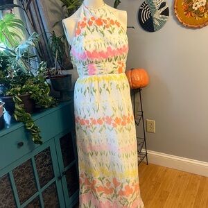 Vintage Floral Halter Maxi Dress